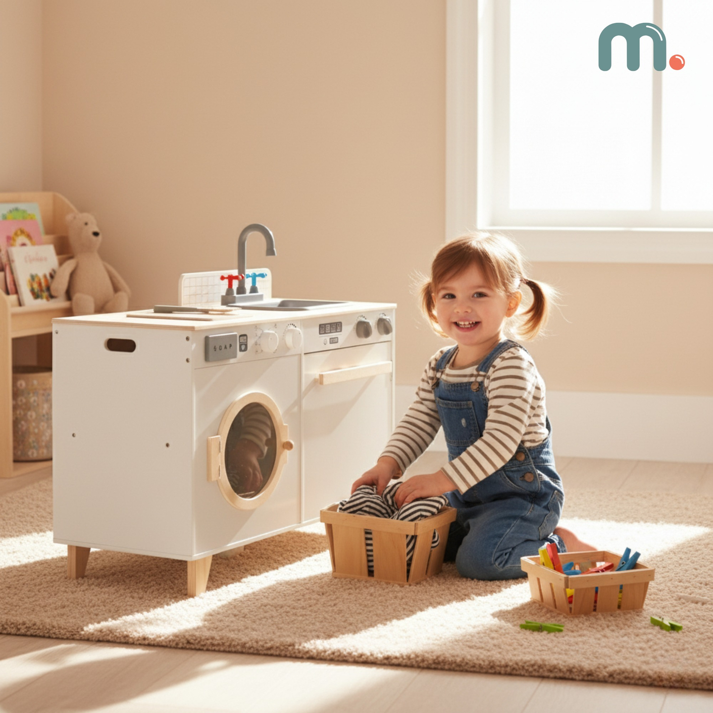 Wäsche und Küche aus Holz - 2-in-1-Haushaltsset für Kinder