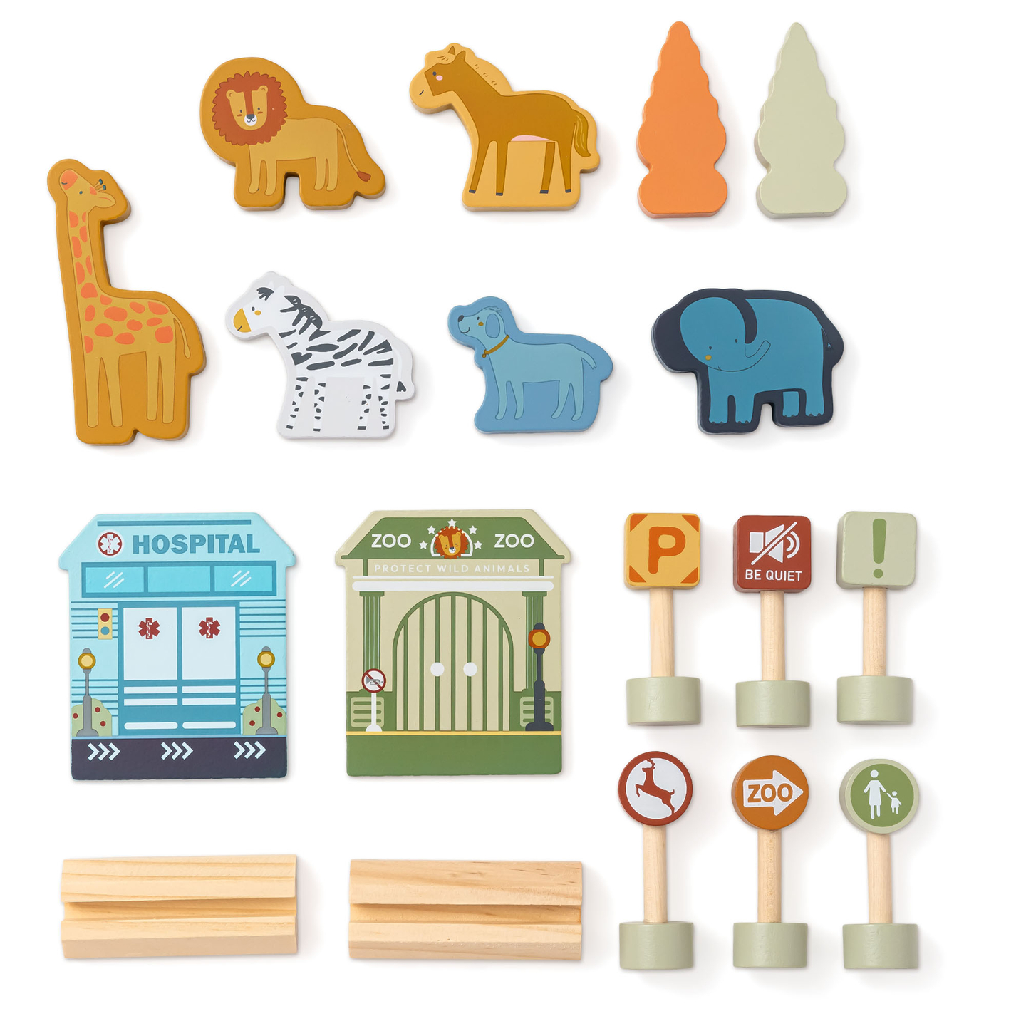 Holz-Zoo-Zug – Puzzle, Zug, Gleise, Tiere, Brücke, Barriere