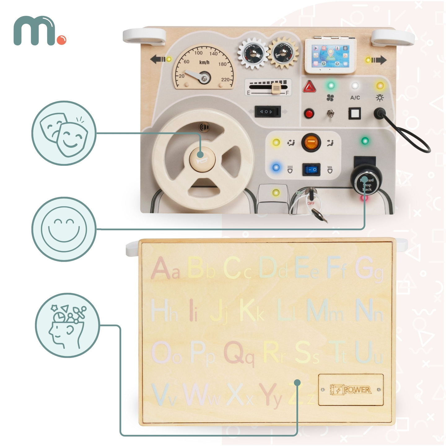 Montessori Spielbrett aus Holz für Kleinkinder - Armaturenbrett für Autos