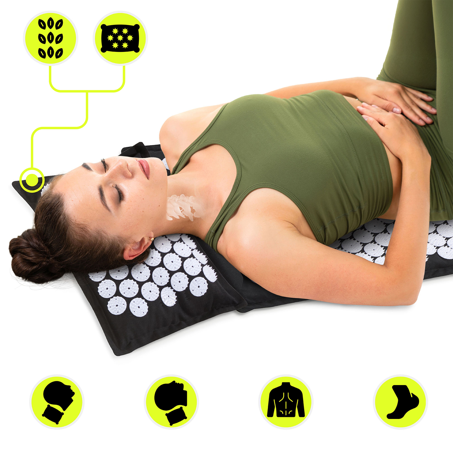 ECO Leinen-Akupressurmatte mit Kokosfaser- und Buchweizenkissen – 68 cm HyperMotion Schwarz-Weiß