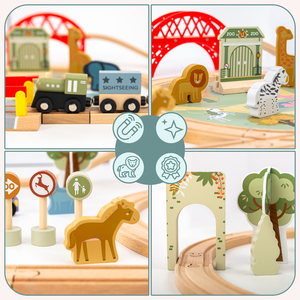 Holz-Zoo-Zug – Puzzle, Zug, Gleise, Tiere, Brücke, Barriere