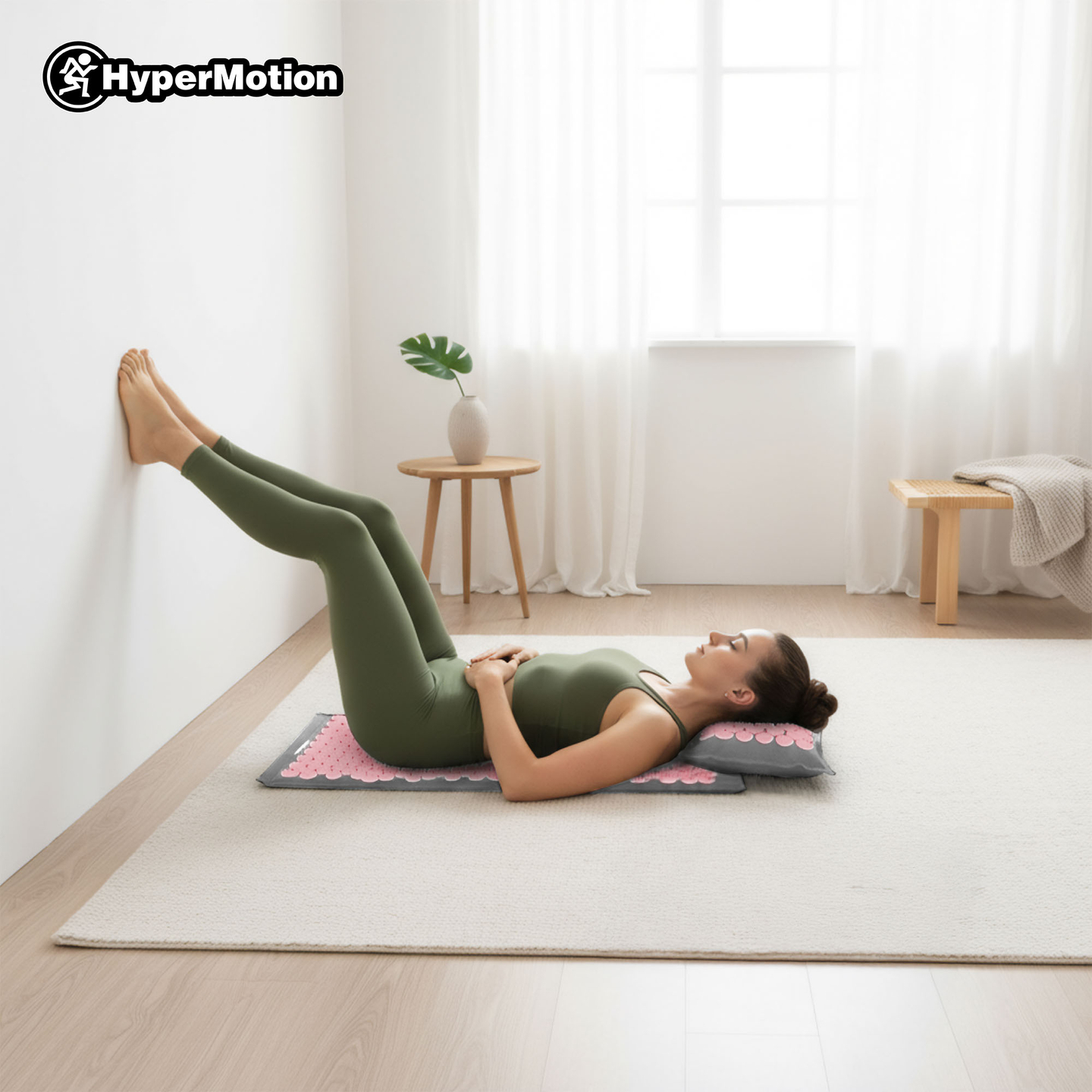 ECO Leinen-Akupressurmatte mit Kokosfaser- und Buchweizenkissen – 68 cm HyperMotion Grau und Rosa