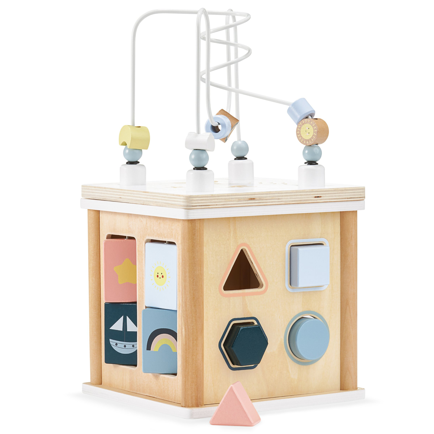 Pädagogischer Holzwürfel mit Verflechtung - Formensortierer