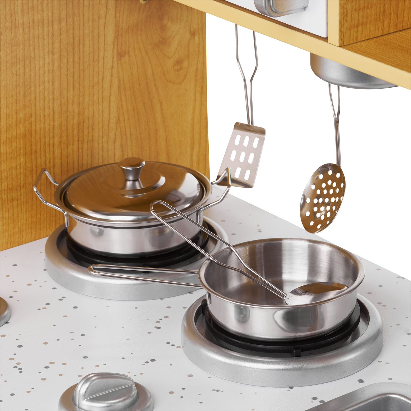 XXL-Holzküche mit LED-Beleuchtung, Schürze und Zubehör