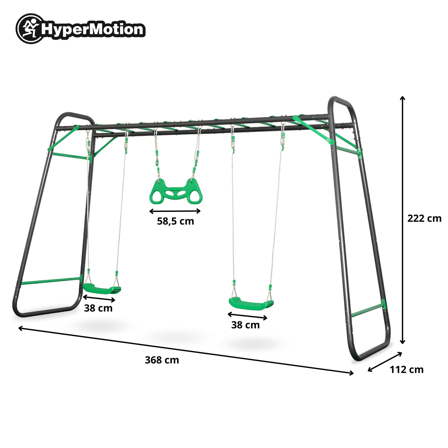 XXL-Stahl-Gartenschaukel - 2 Sitze, Leiter, Gymnastik-Trapez
