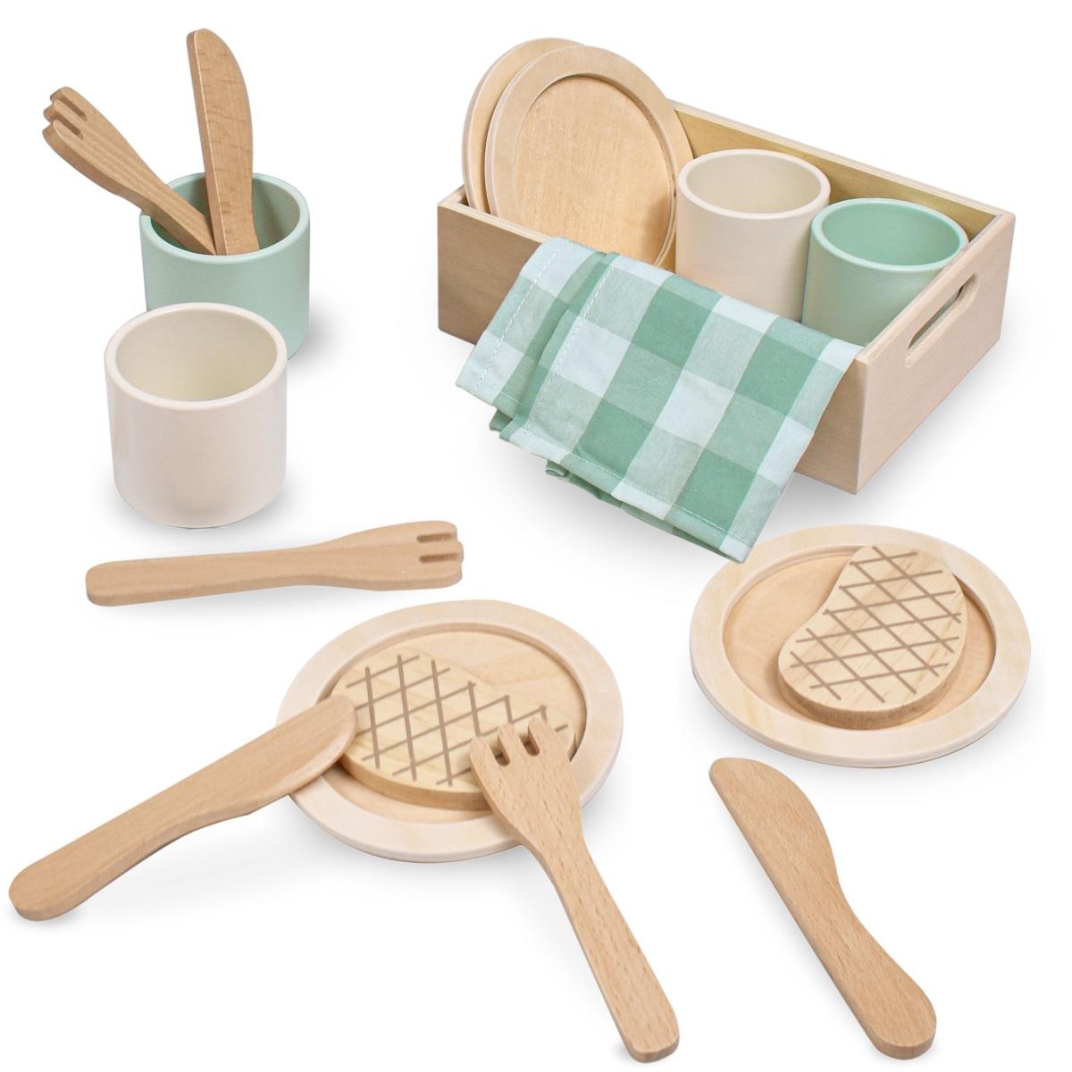 Kinder-Lunch-Set aus Holz mit grünen Tischsets