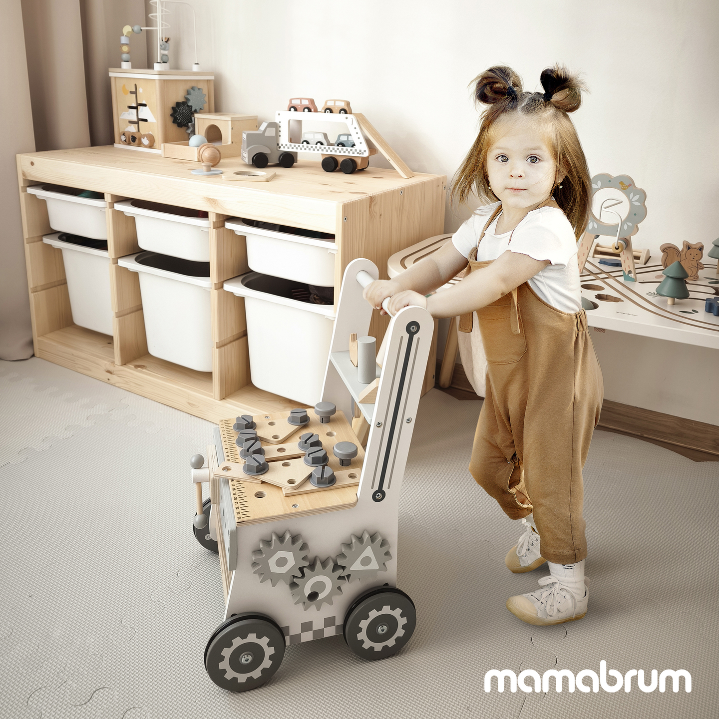 3-in-1-Walker aus Holz, Schieber + Werkstatt - 47 Elemente