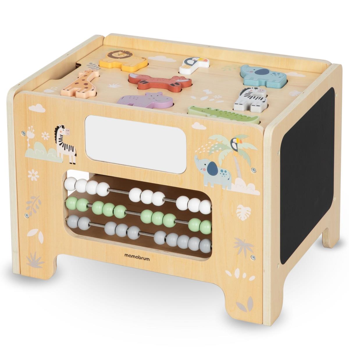 Manipulationskasten aus Holz - Montessori-Tafel mit Tierfiguren und Sitz