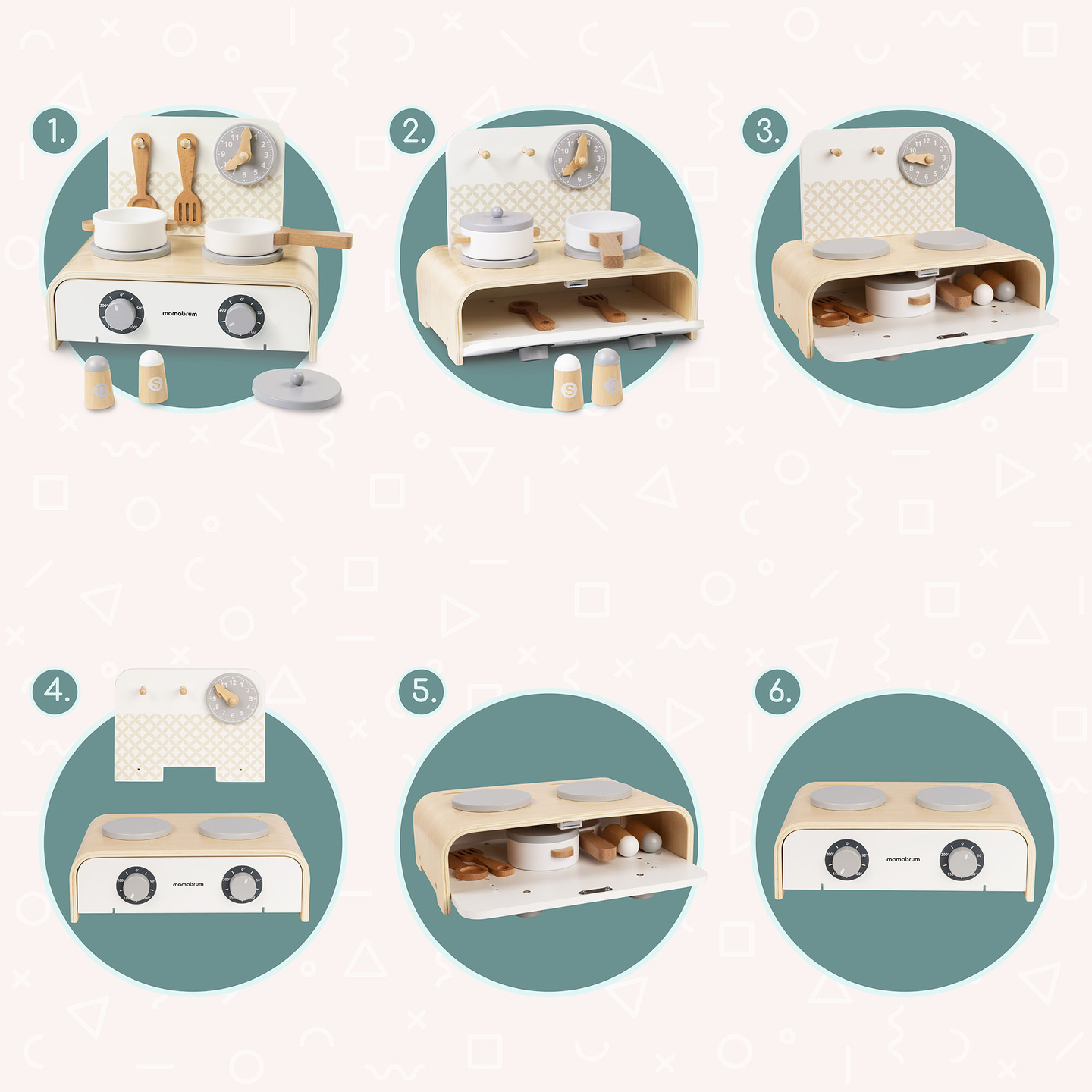 Mamabrum Klappküche aus Holz für Kinder – Set mit Töpfen, Küchenzubehör und Aufbewahrung