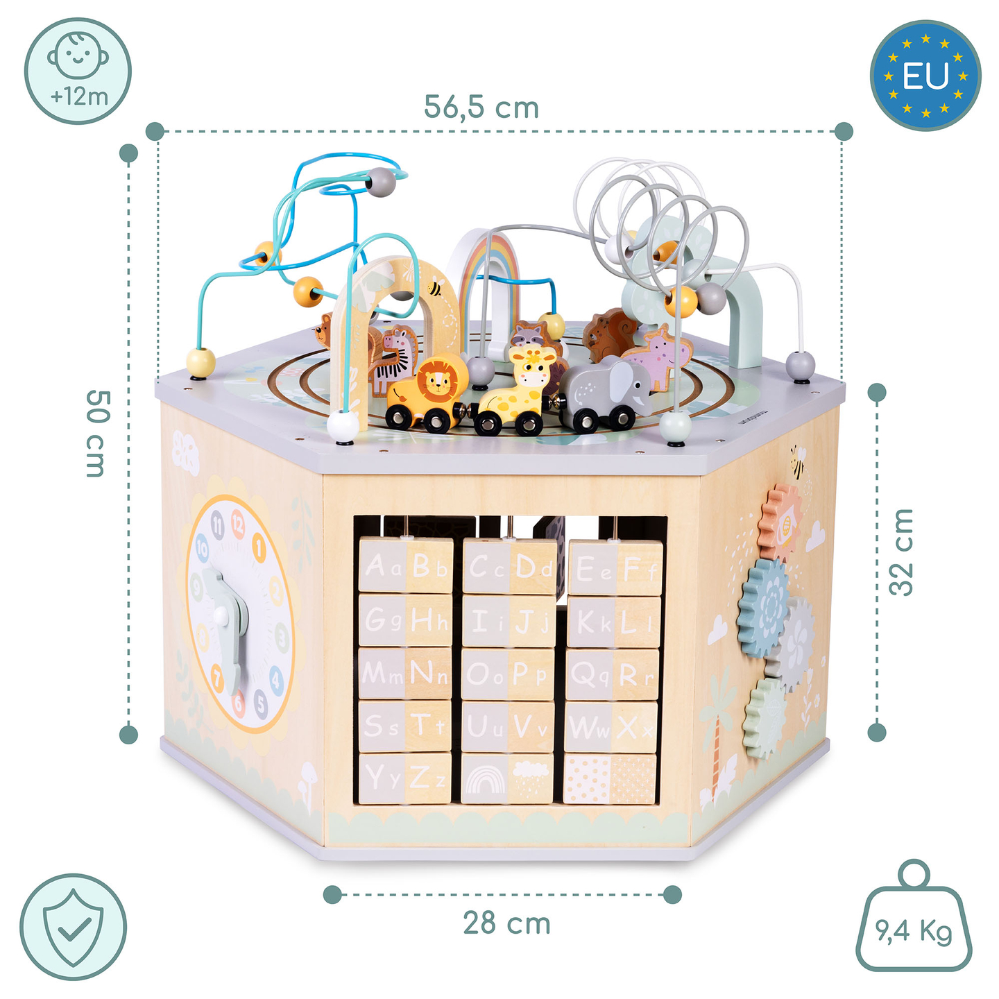 Großer Lernwürfel aus Holz – ein Montessori-Spielzeug mit Magnetzug und Motorschleifen
