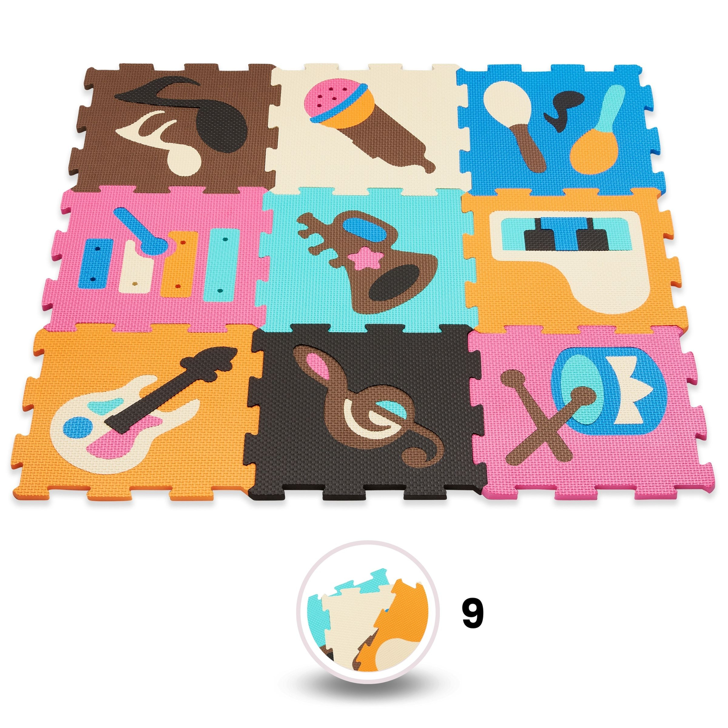 Lernmatte, Schaumstoffpuzzle 90 x 90 x 1 cm - EVA-Schaum - Muster: Instrumente