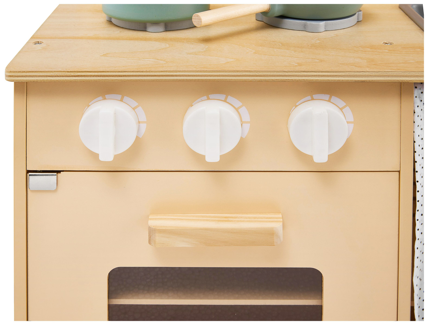 Holzküche mit Schürze, Zubehör und LED-Beleuchtung