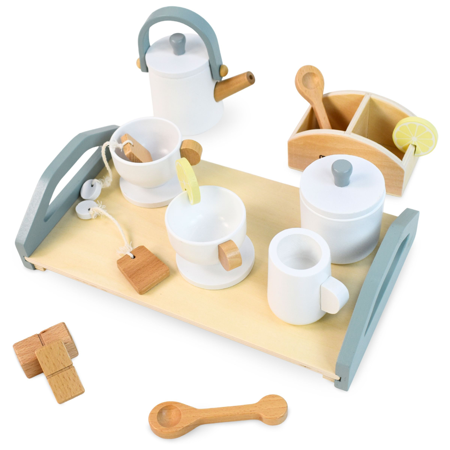 Großes Holzteeset mit Tablett - 17 Stück