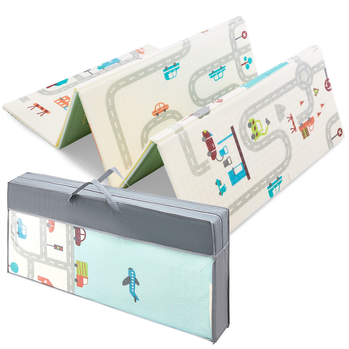 Beidseitige Schaummatte XXL – faltbar 1 CM (Berge und Straße)