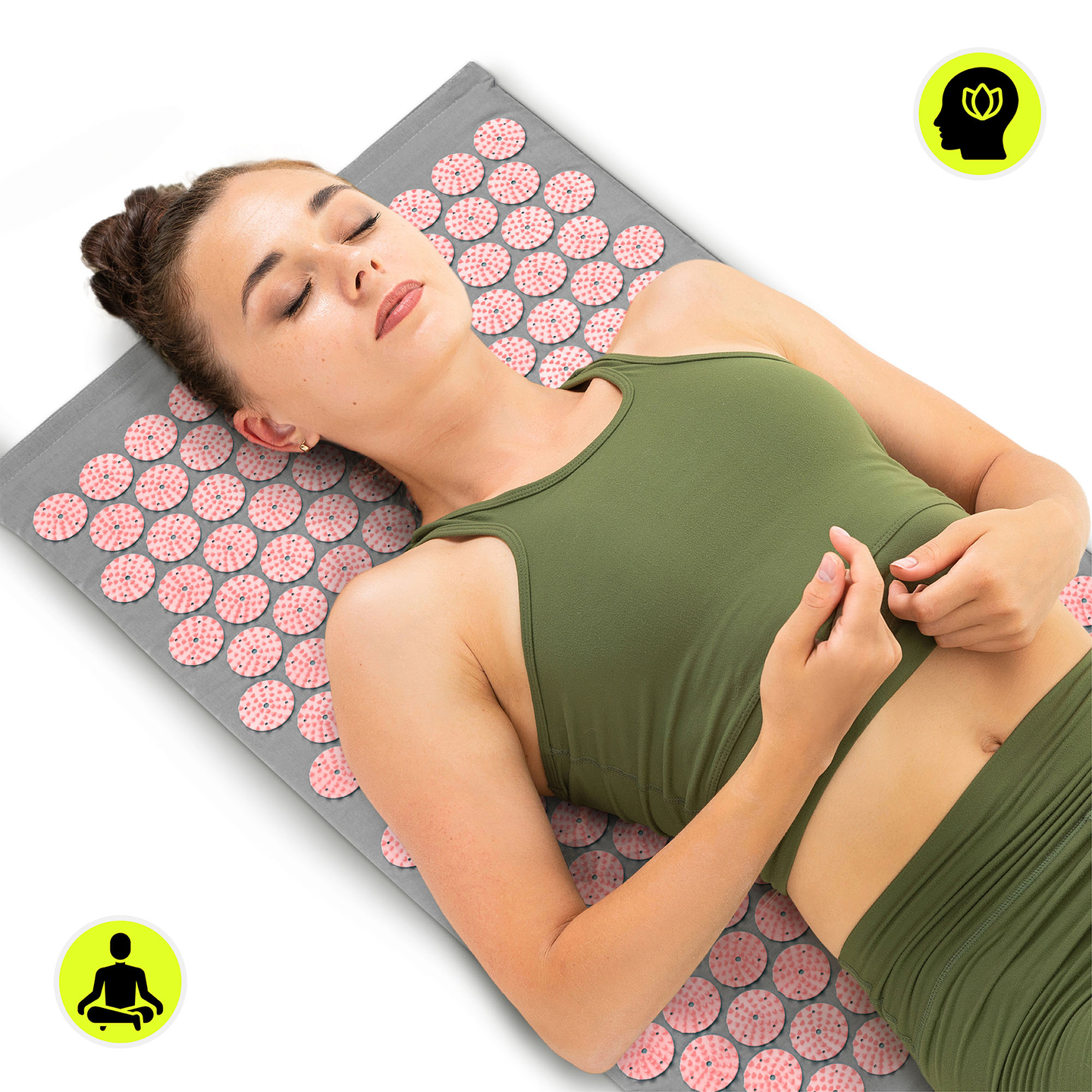Akupressurmatte mit Kissen und Bezug – 72 cm, HyperMotion, grau und rosa