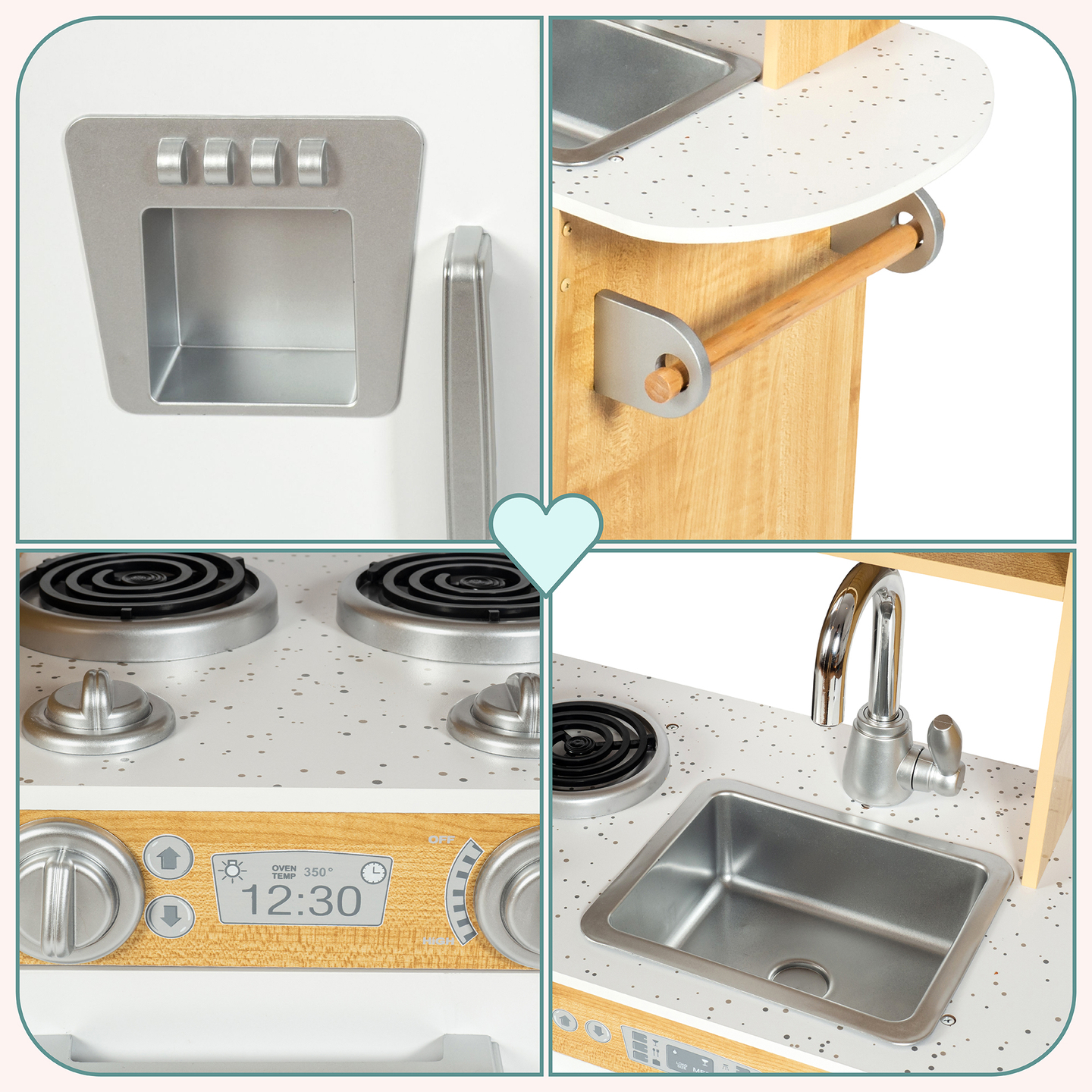 XXL-Holzküche mit LED-Beleuchtung, Schürze und Zubehör