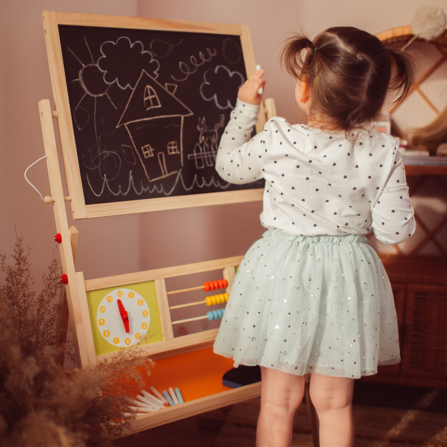 Große doppelseitige Lehrtafel: Magnet- und Kreidetafel - Trockenlöschtafel, Holz