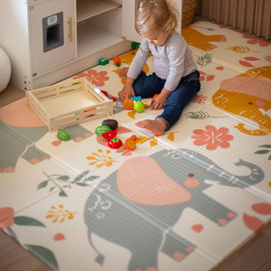 Doppelseitig faltbare Schaumstoffmatte 180 x 120 x 1cm - Exotische Elefanten/Delicate Grey