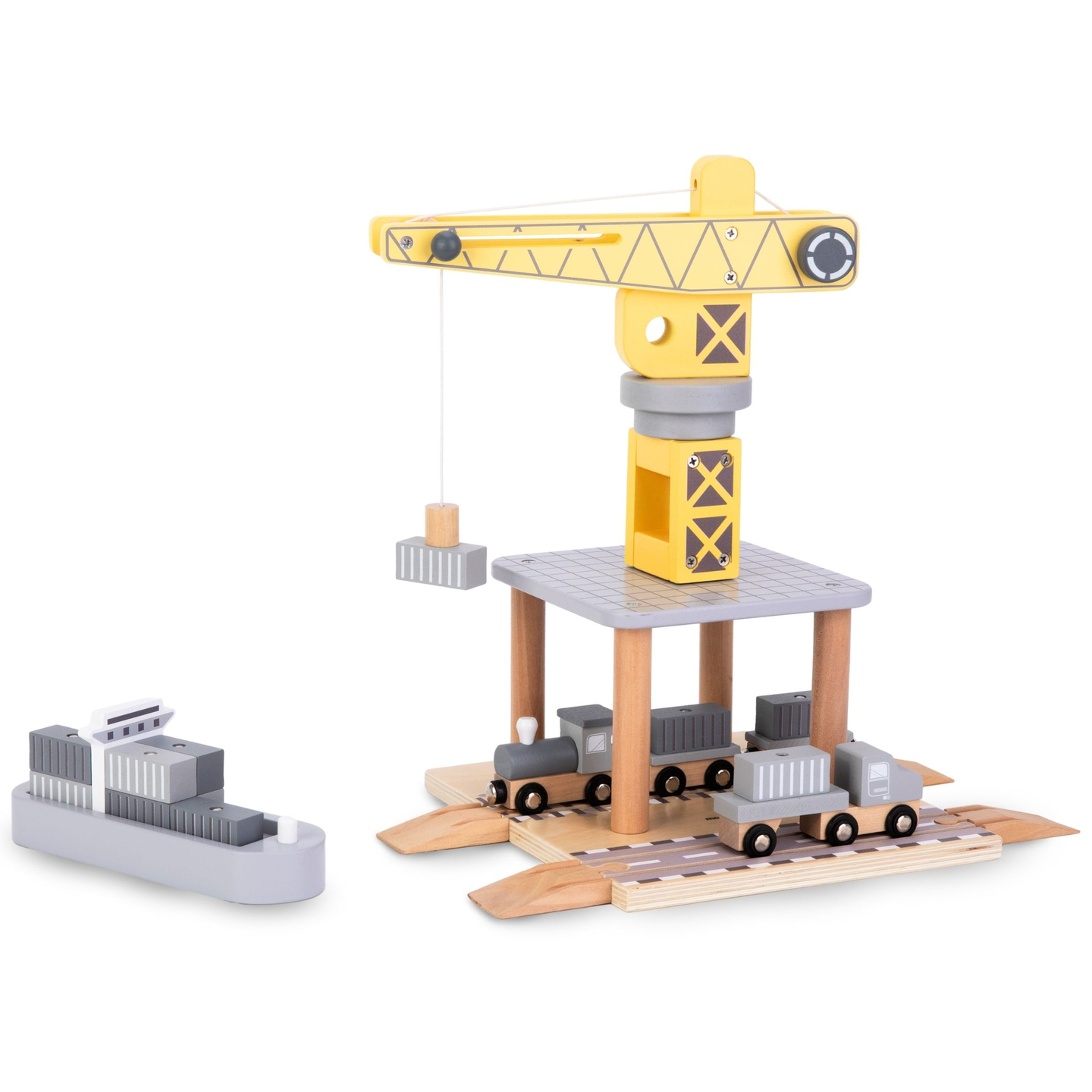 Hafenmobilkran mit Magnetwinde und Zubehör - Holzset