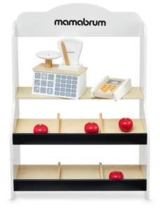 Minimarkt - Laden mit Waage, Terminal, Zahlkarten und Obst