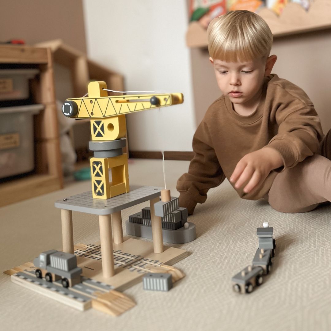 Hafenmobilkran mit Magnetwinde und Zubehör - Holzset