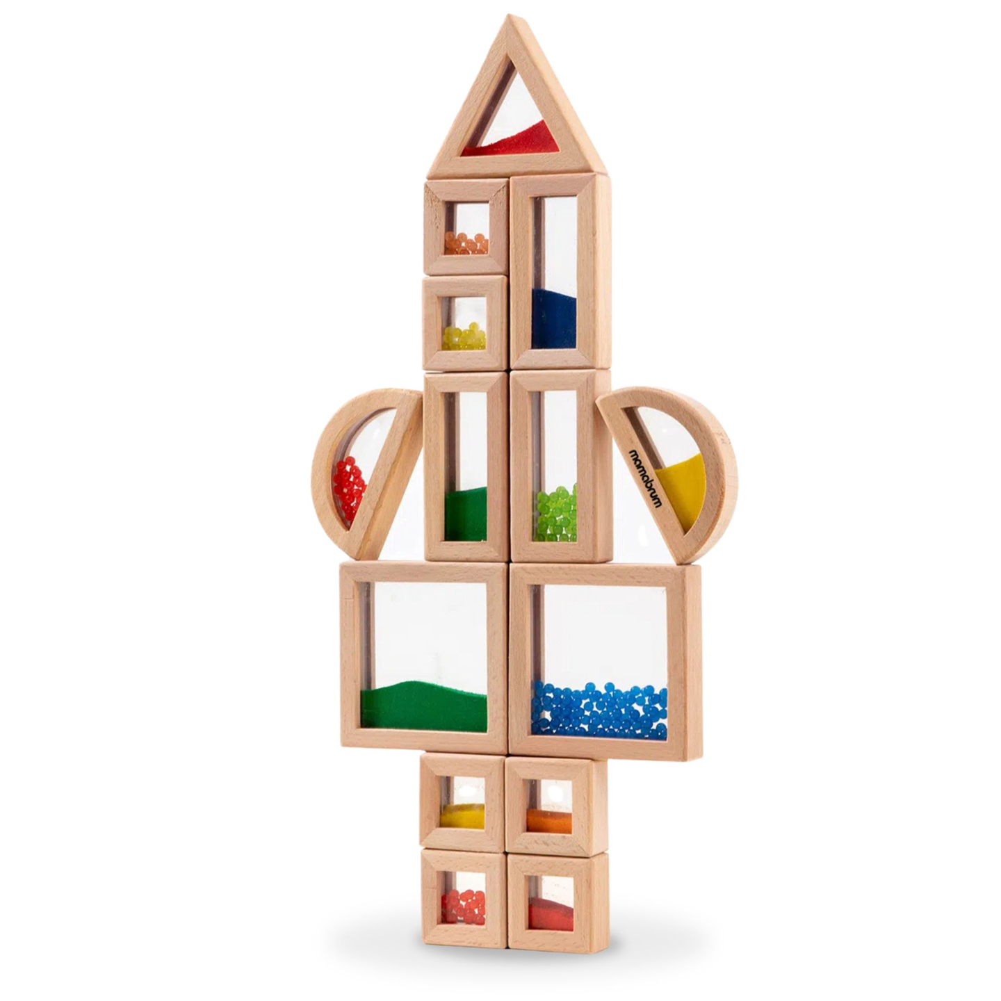 Set aus Holzklötzen mit verschiedenen Füllungen - 15 Stück