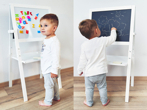 Doppelseitige Lerntafel: Magnet- und Kreidetafel - trocken abwischbar, aus Holz, für Kinder, zusammenlegbar