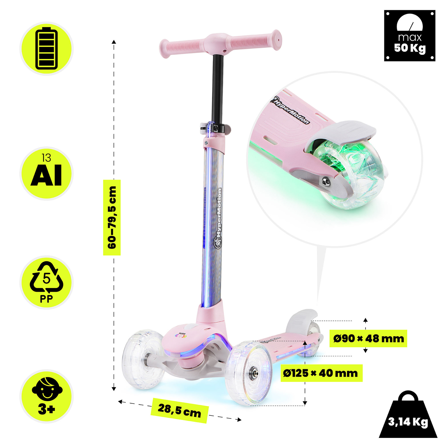 HyperMotion BECKY Balance-Scooter – RGB-LED-Beleuchtung, pink
