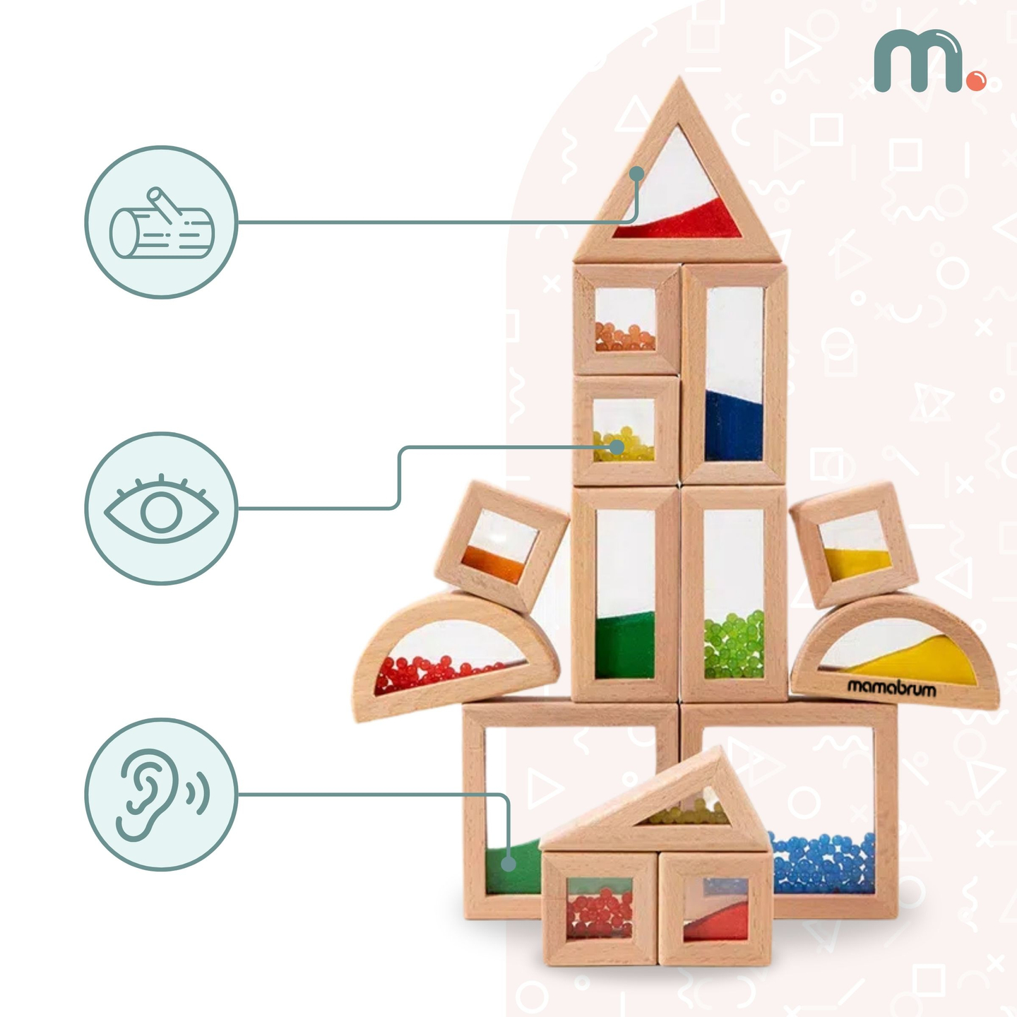 Set aus Holzklötzen mit verschiedenen Füllungen - 15 Stück