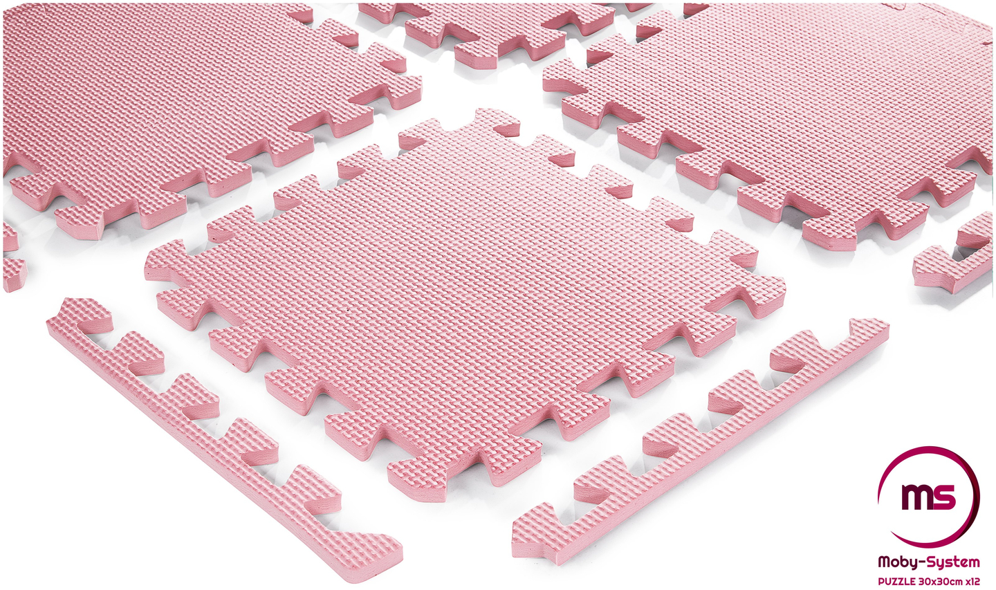 Schaumstoffpuzzle 12-tlg. - Lernschaummatte 120 x 90 x 1,2 cm mit Rand - rosa
