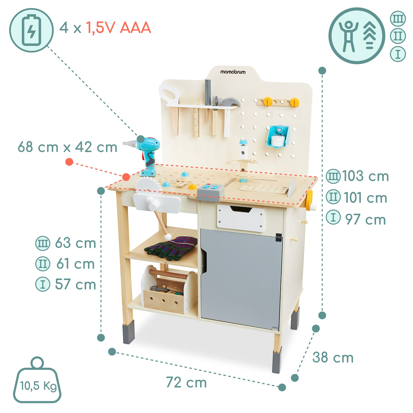 XXL Große Holzwerkstatt mit Werkzeugen - DIY-Set, 74 Elemente