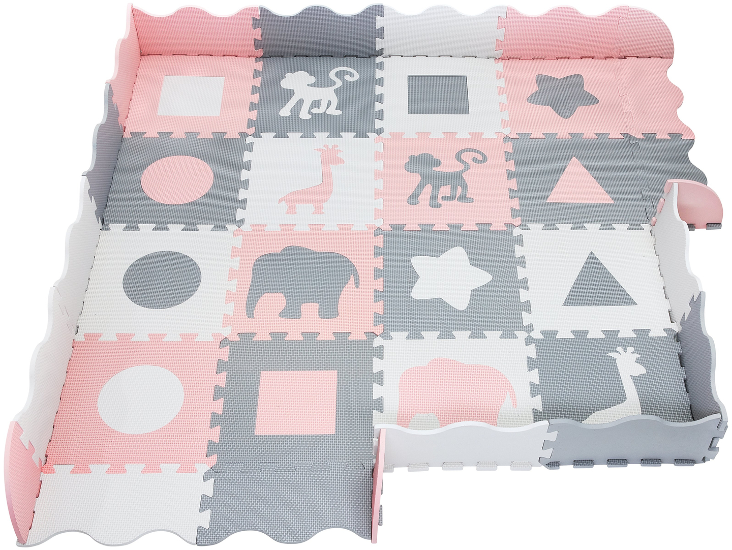 Schaumstoff-Puzzlematte XL 150 x 150 x 1 cm mit Rand aus EVA-Schaum - rosa