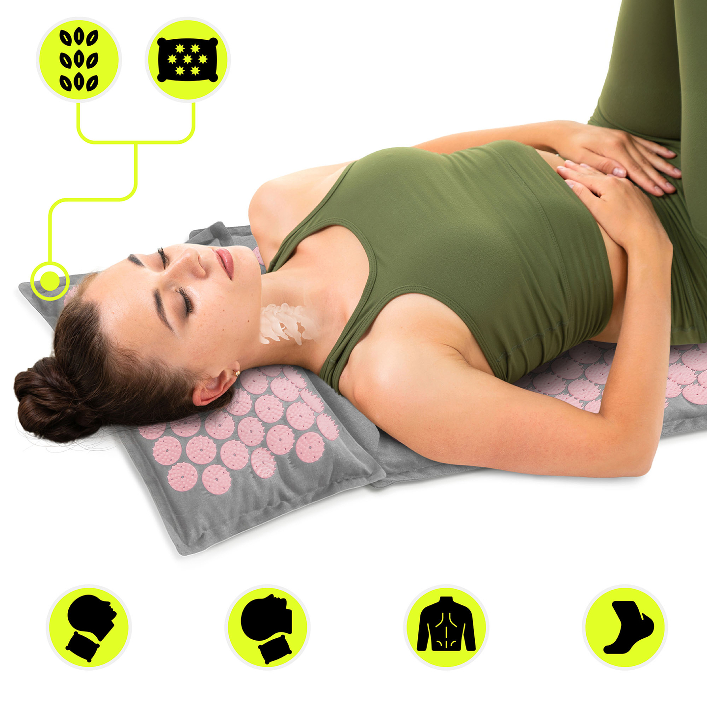 ECO Leinen-Akupressurmatte mit Kokosfaser- und Buchweizenkissen – 68 cm HyperMotion Grau und Rosa