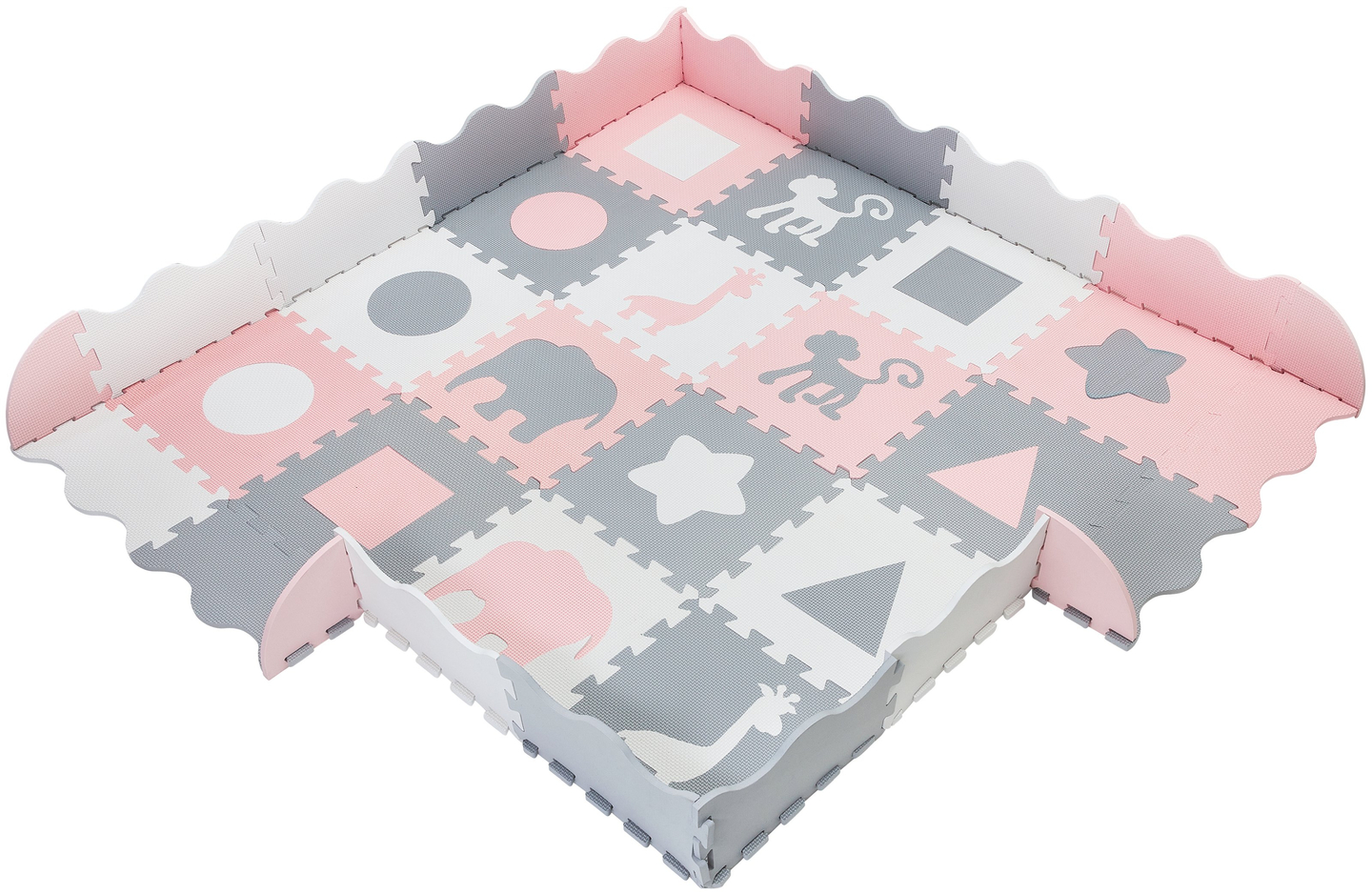 Schaumstoff-Puzzlematte XL 150 x 150 x 1 cm mit Rand aus EVA-Schaum - rosa