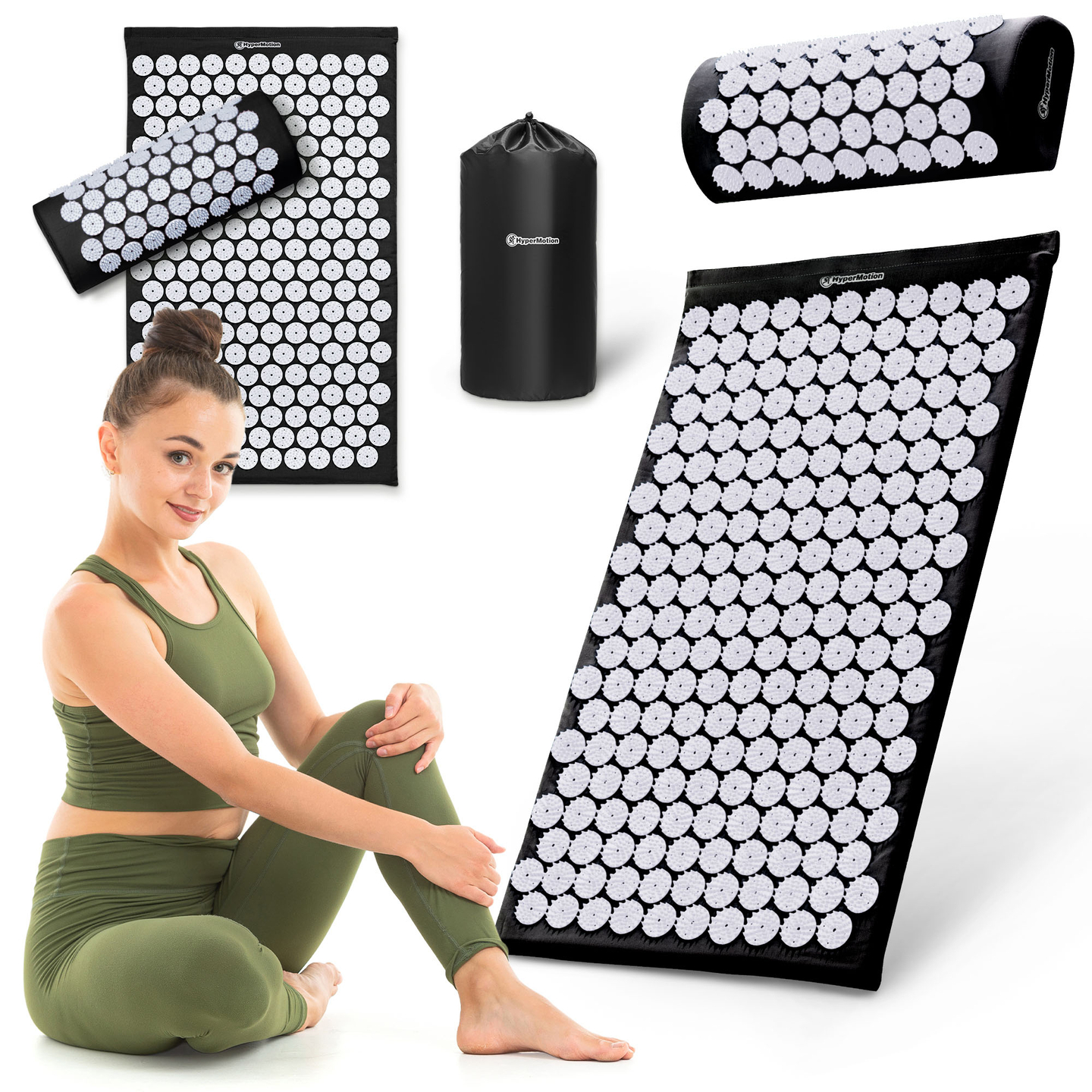 Akupressurmatte mit Kissen und Bezug – 72 cm HyperMotion schwarz-weiß