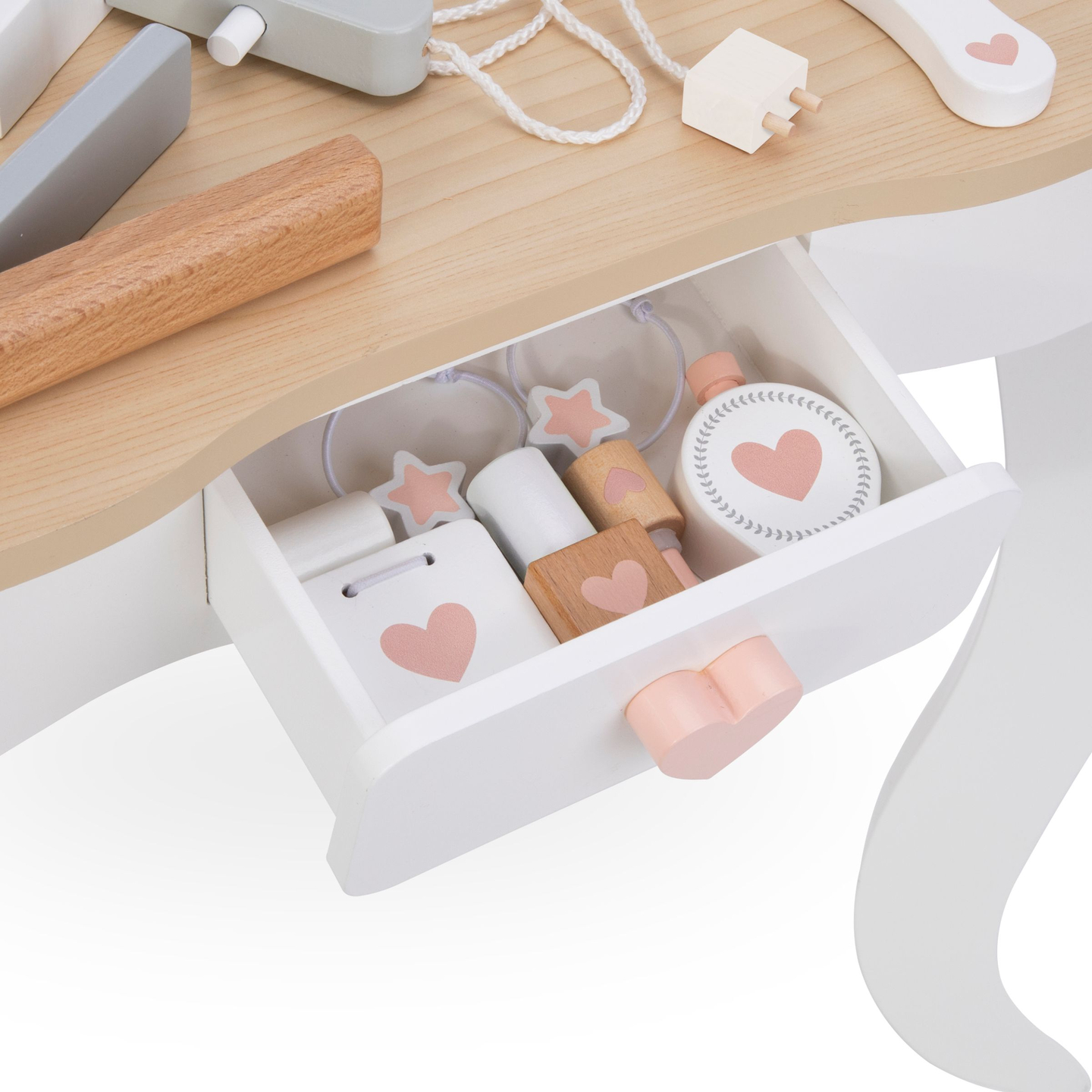 Frisiertisch aus Holz mit Hocker und Zubehör