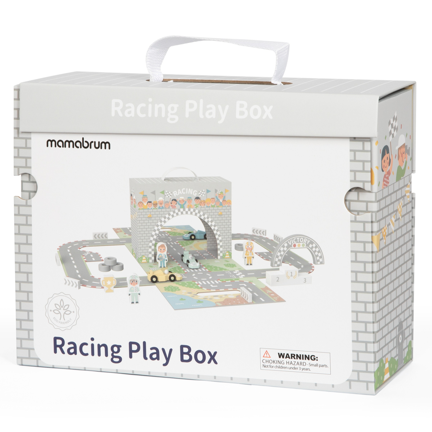 Magnetischer Koffer mit Rennstrecke, Holzfahrzeugen und Straßenzubehör