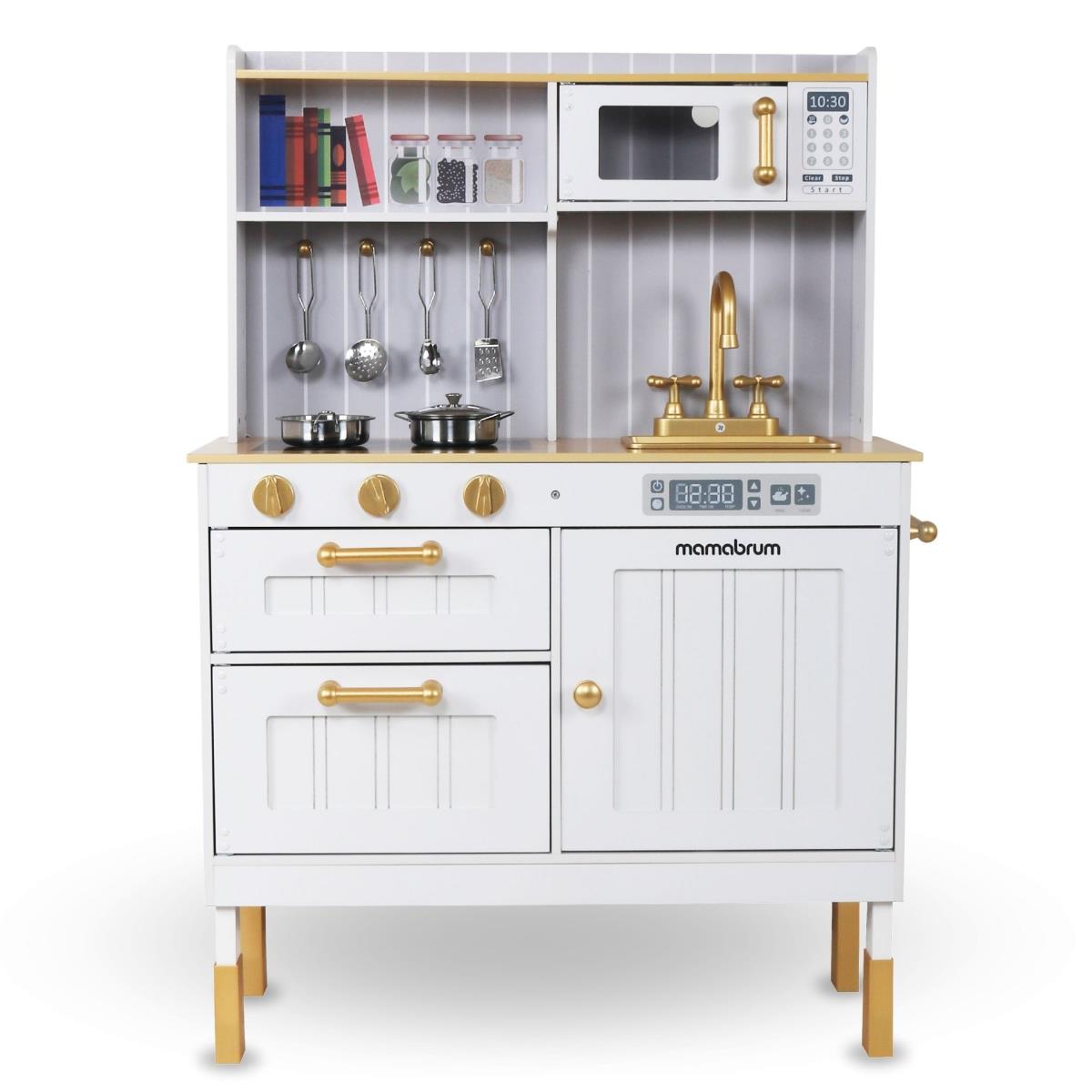 Weiße Holzküche mit Zubehör und Schürze