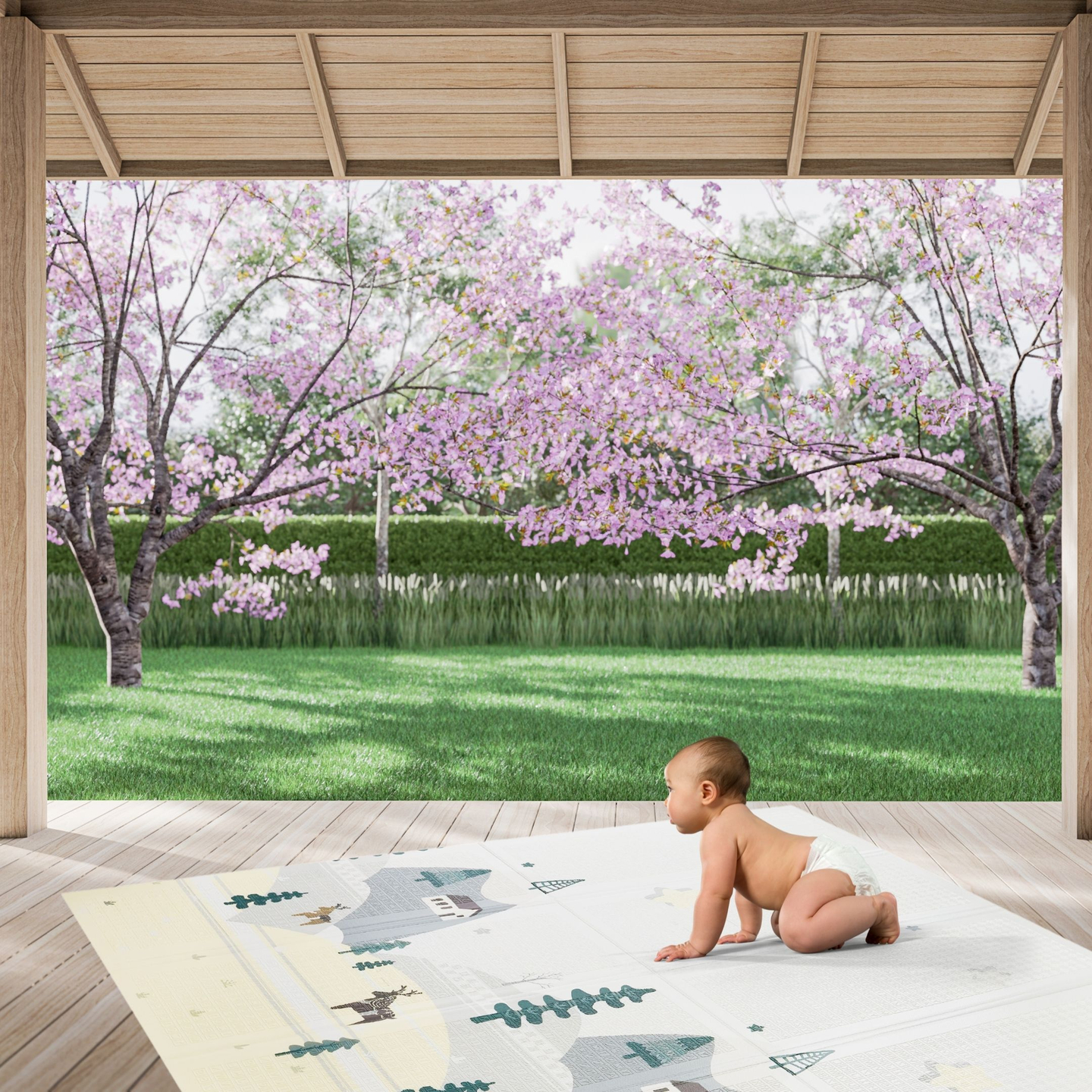 Beidseitige Schaummatte XXL – faltbar 1 CM (Berge und Straße)