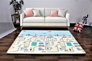 Beidseitige Schaummatte XXL – Rolle 2 CM (Straße und Wald mit einem Bären)