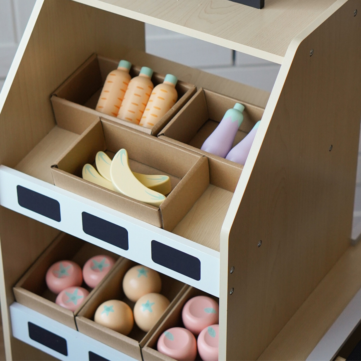 Hölzerner Gemüsemarkt - großer XXL-Stand, Laden mit Spielkasse