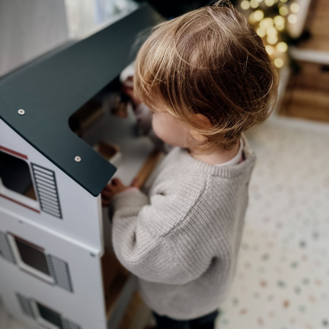 Weißes Holzpuppenhaus mit Zubehör 18-tlg.