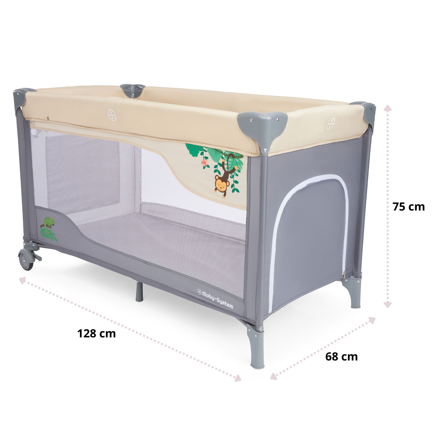 Reisebett 0 - 36 m mit Wickeltisch + Moby-System HUXLEY Laufgitter