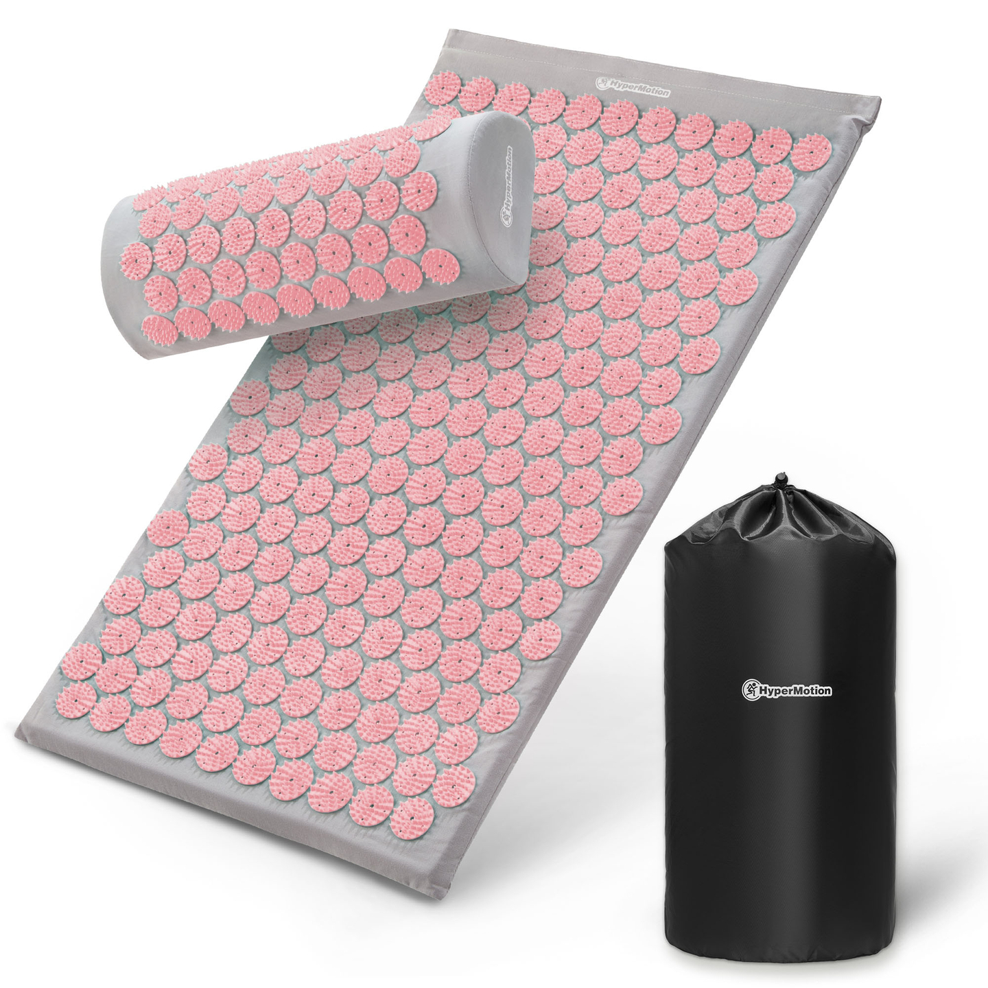 Akupressurmatte mit Kissen und Bezug – 72 cm, HyperMotion, grau und rosa