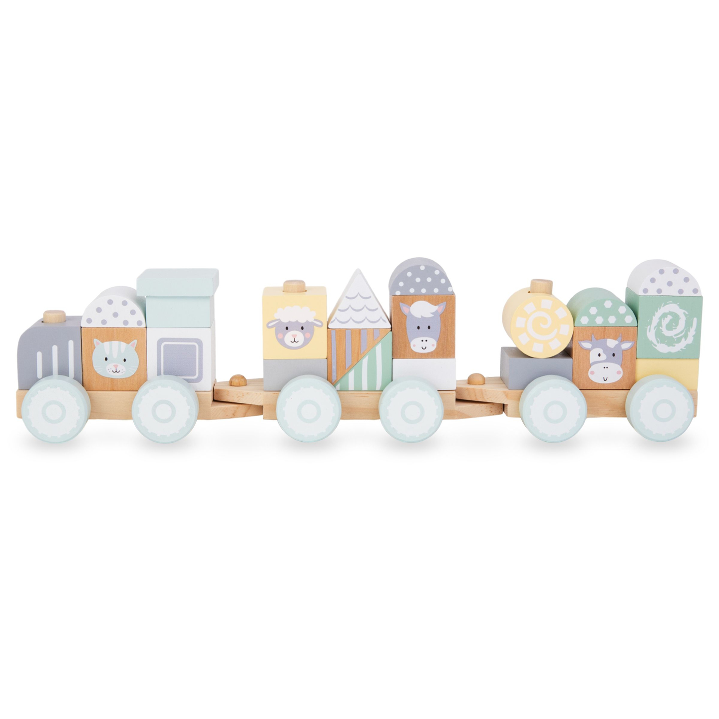 Holzeisenbahn mit Blöcken für einen Jungen - Bauernhof