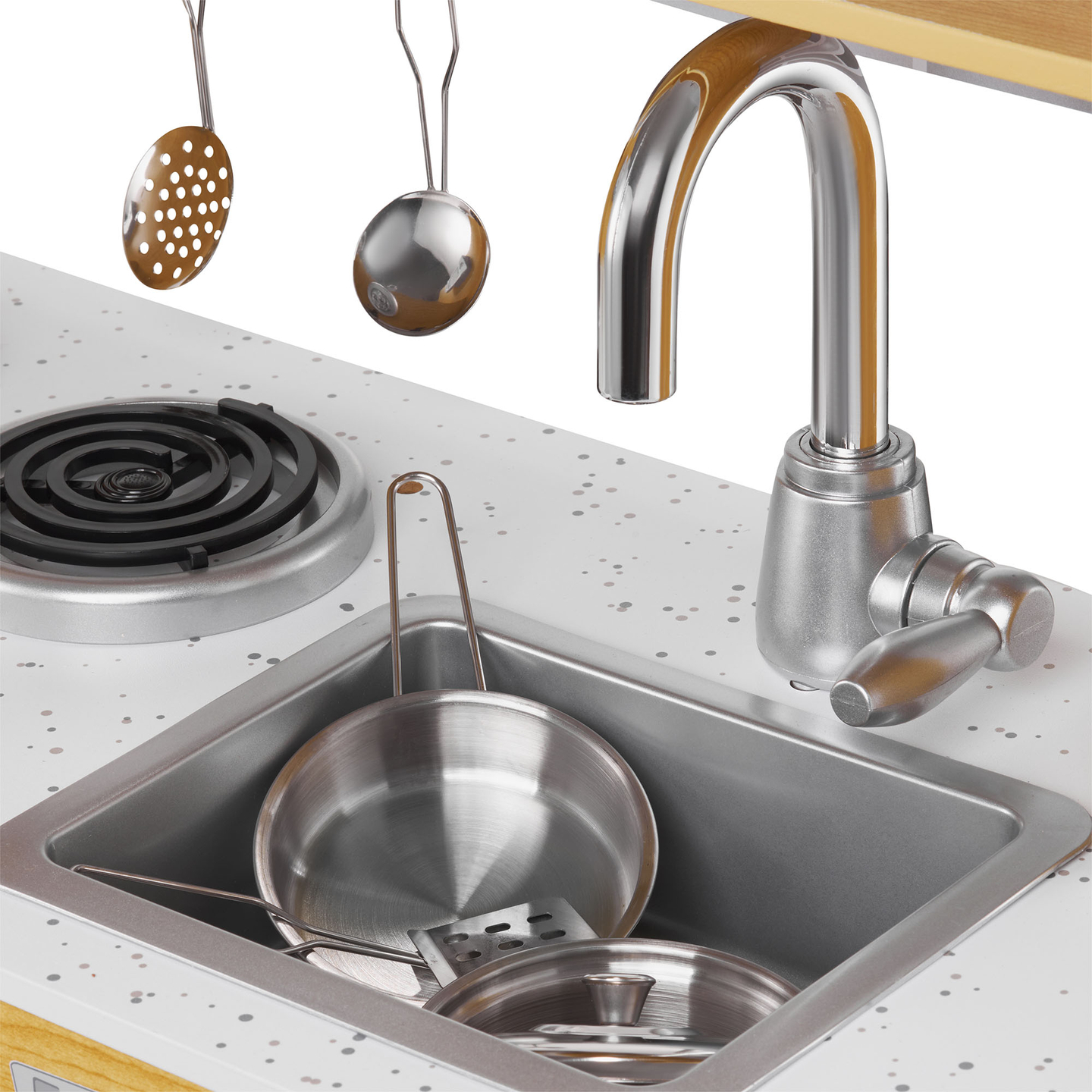 XXL-Holzküche mit LED-Beleuchtung, Schürze und Zubehör