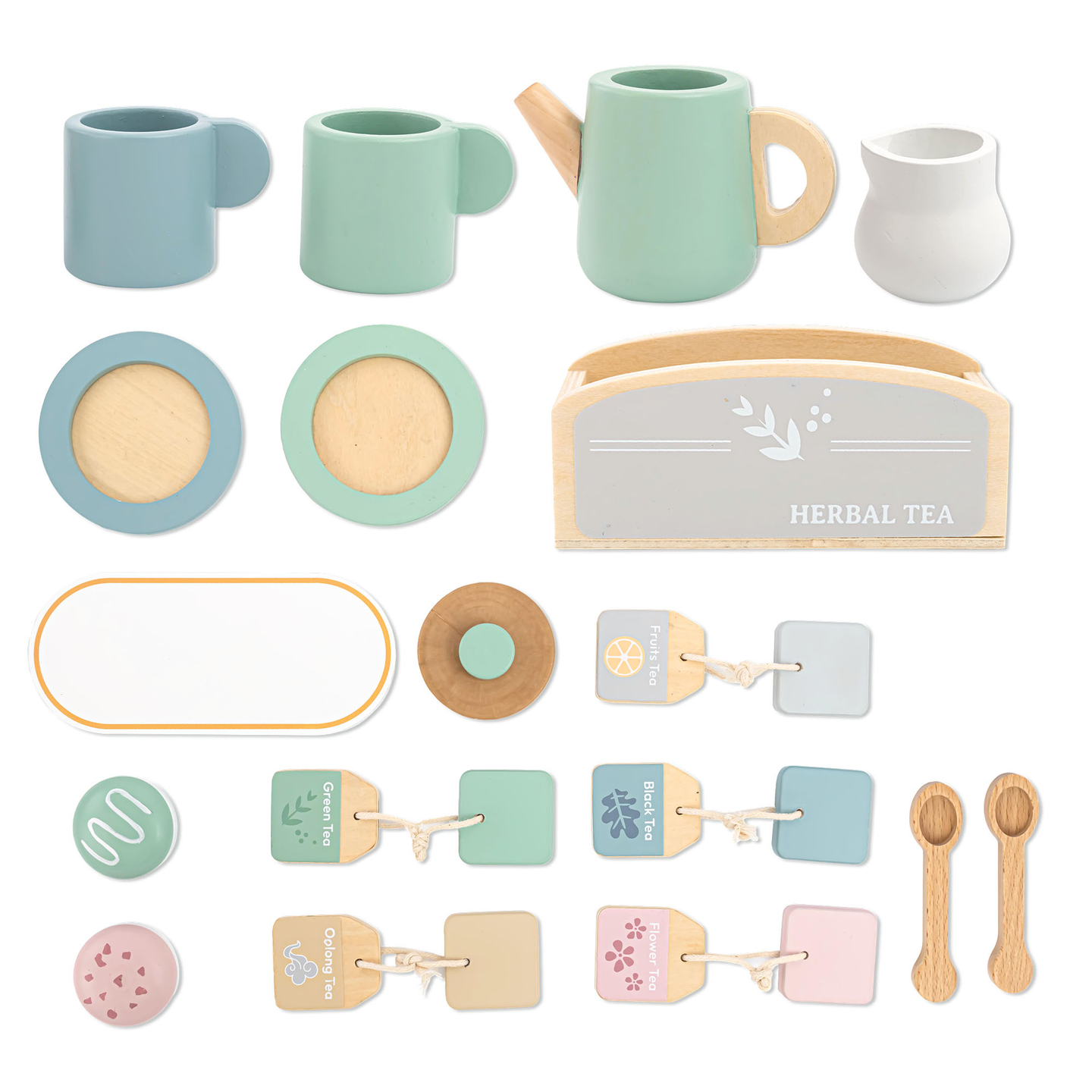 Großes Holzteeset mit Tablett - 18 Stück