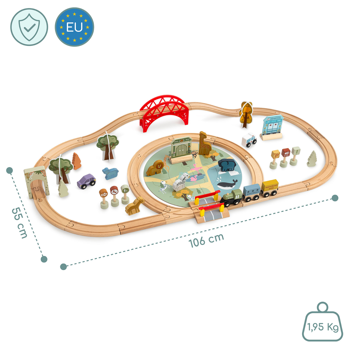 Holz-Zoo-Zug – Puzzle, Zug, Gleise, Tiere, Brücke, Barriere