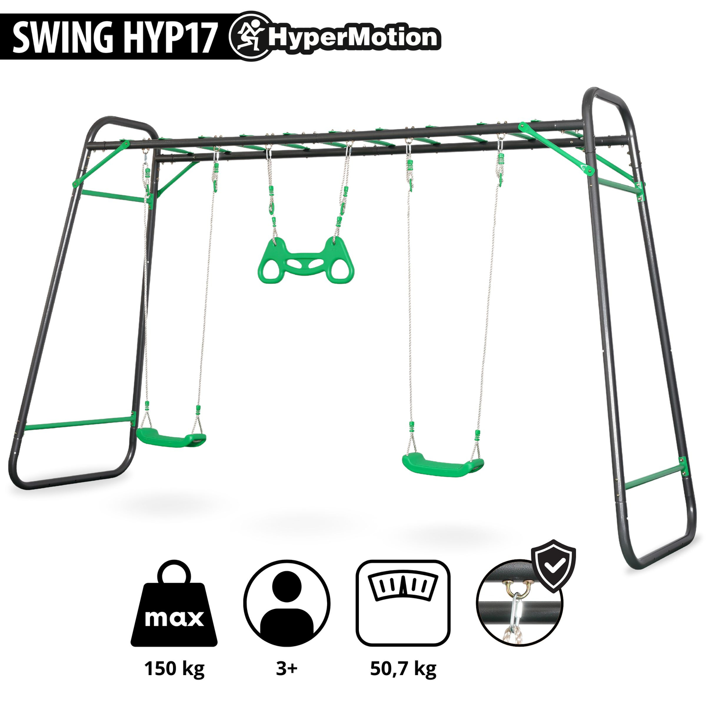 XXL-Stahl-Gartenschaukel - 2 Sitze, Leiter, Gymnastik-Trapez