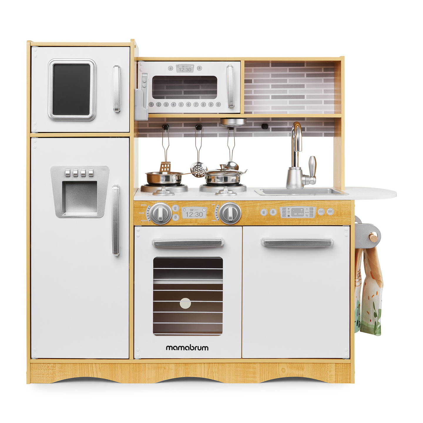 XXL-Holzküche mit LED-Beleuchtung, Schürze und Zubehör